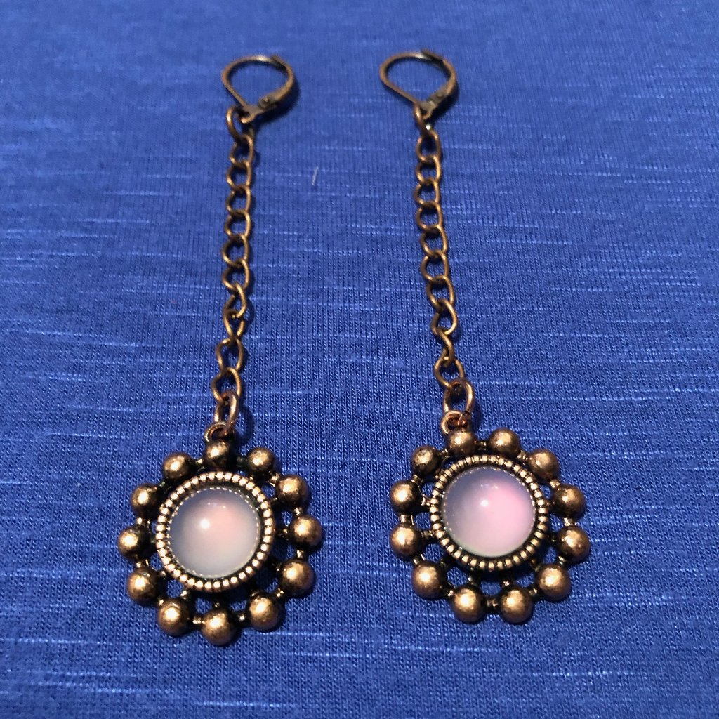 Copper Flower With Pink Stone Earrings